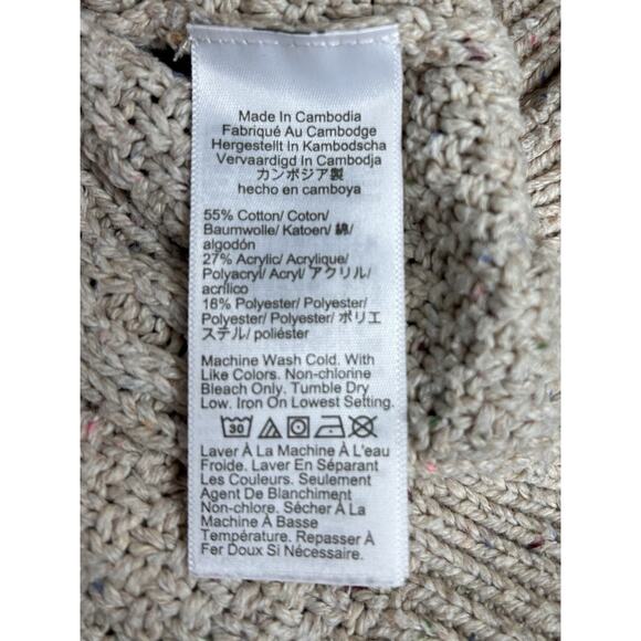 J Crew Donegal Knit Crew Sweater Sz S Tan Cable Knit Fisherman Boxy Fit Flecked - Picture 5 of 7